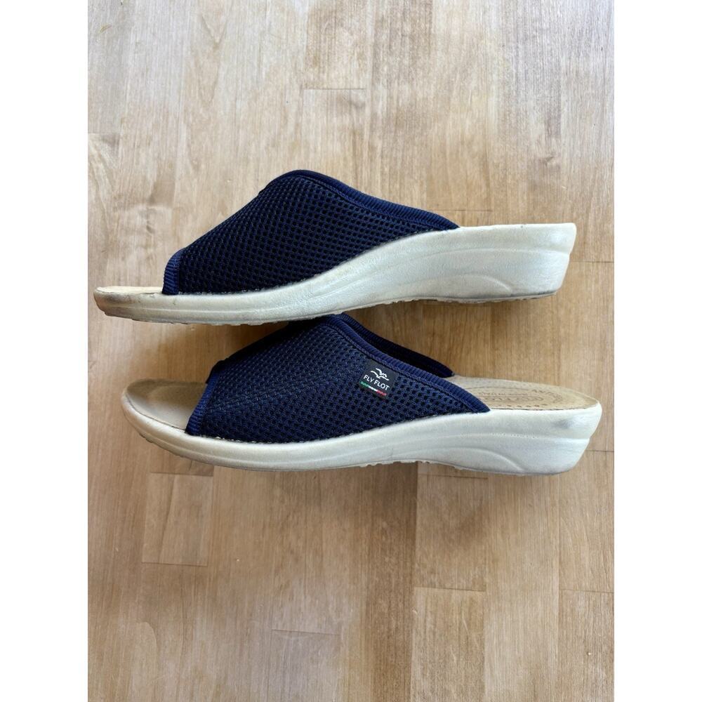 Fly Flot Italian Sandal Women Size 40/9 Blue Comfort Wedge Slide Slip On Casual - Picture 3 of 7